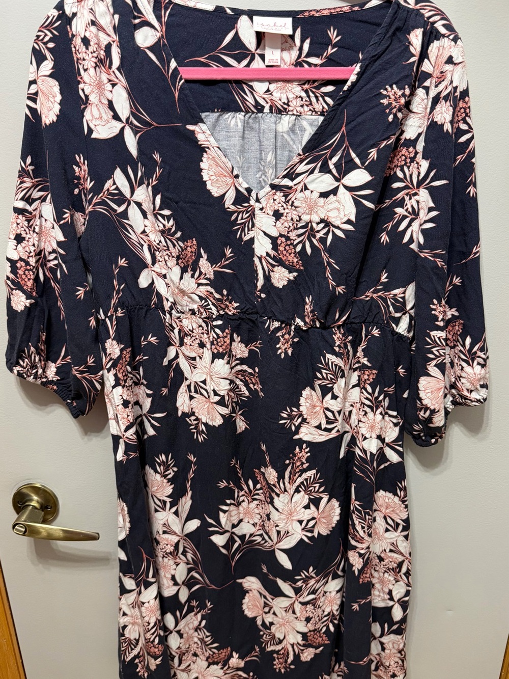 Isabel Maternity Floral Empire Waist Dress Navy Blue Pink - Large